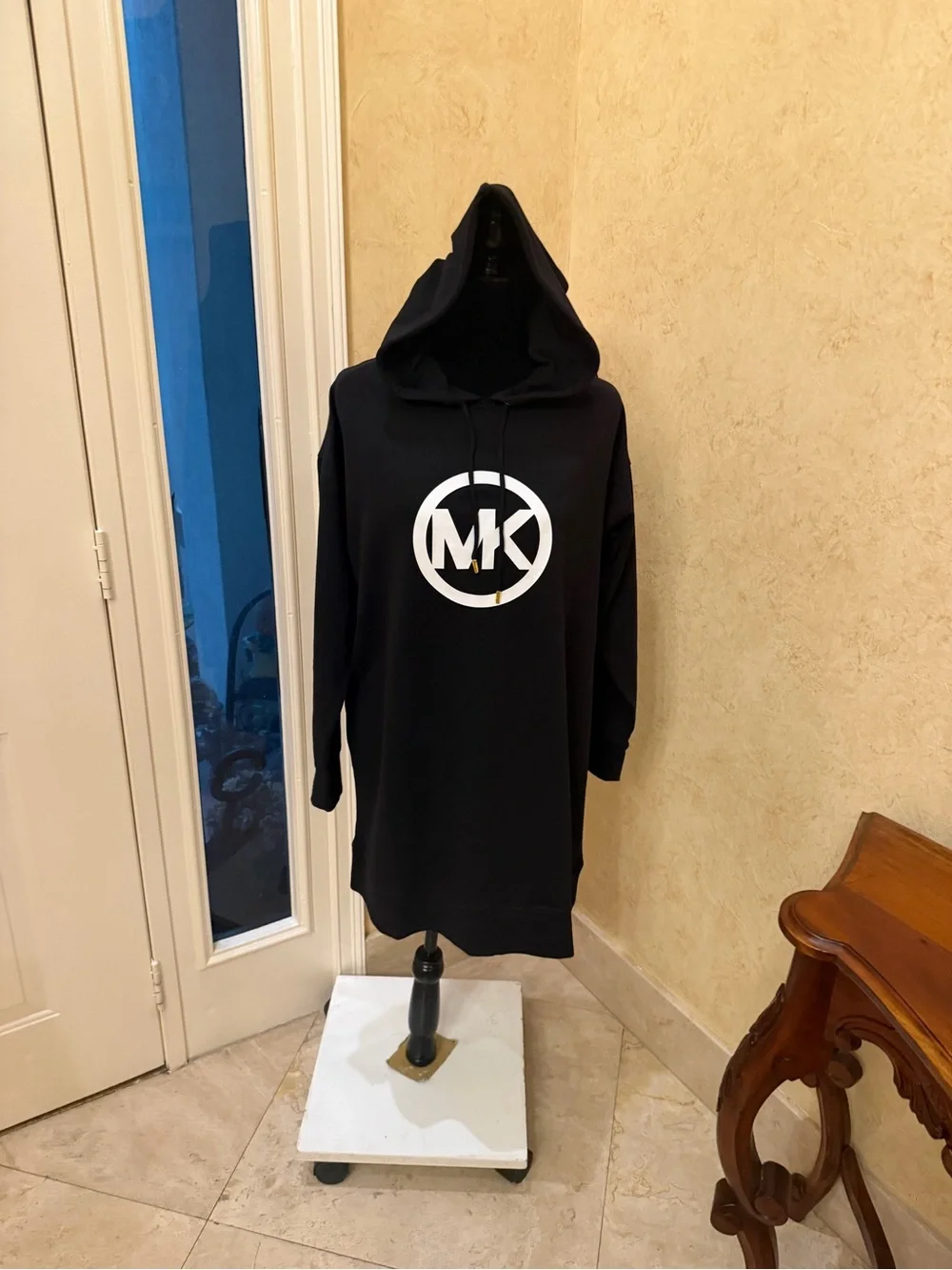 Michael Kors Black Long-Sleeve Logo Dress with White MK